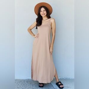 Ninexis Good Energy Full Size Cami Side Slit Maxi Dress in Camel